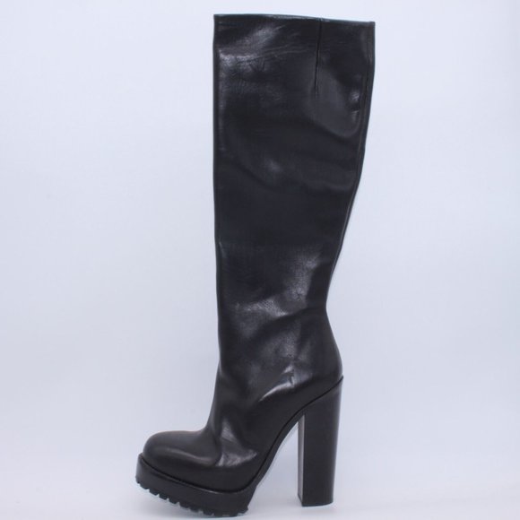 Michael Kors Leather Tall Riding Platform Heel Boots Black Size 40 New W/Defect - Picture 3 of 11
